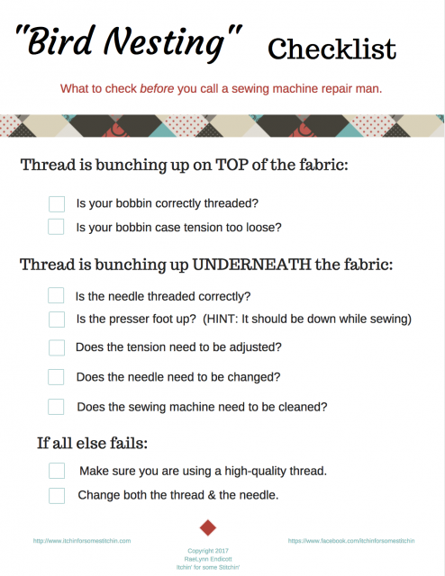 Birdnesting Checklist by www.itchinforsomestitchin.com