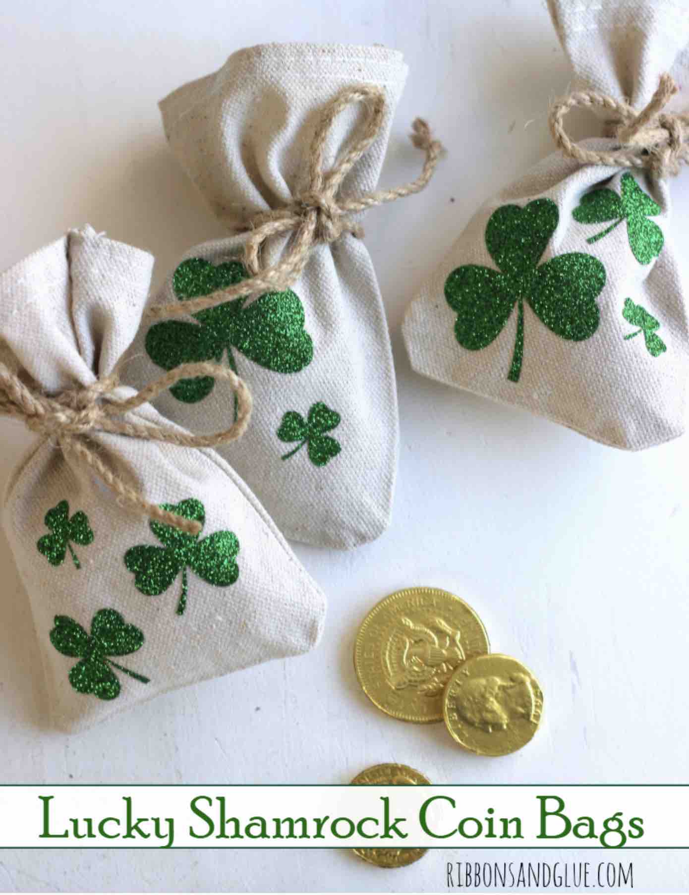 Shamrock Coin bags by Ribbons and Glue