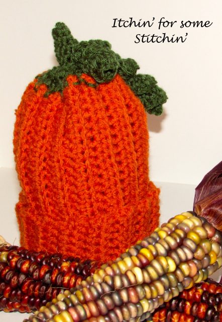 Free Pattern: Easy Crochet Pumpkin Beanie for Babies & Toddlers by Itchin' for some Stitchin'.