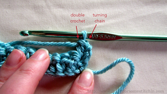 Seed Stitch Tutorial--Step 7--double crochet. http://www.itchinforsomestitchin.com