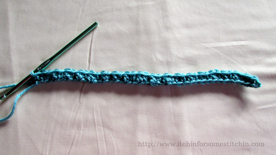 Seed Stitch Tutorial--Step 5--Row 1 completed. http://www.itchinforsomestitchin.com