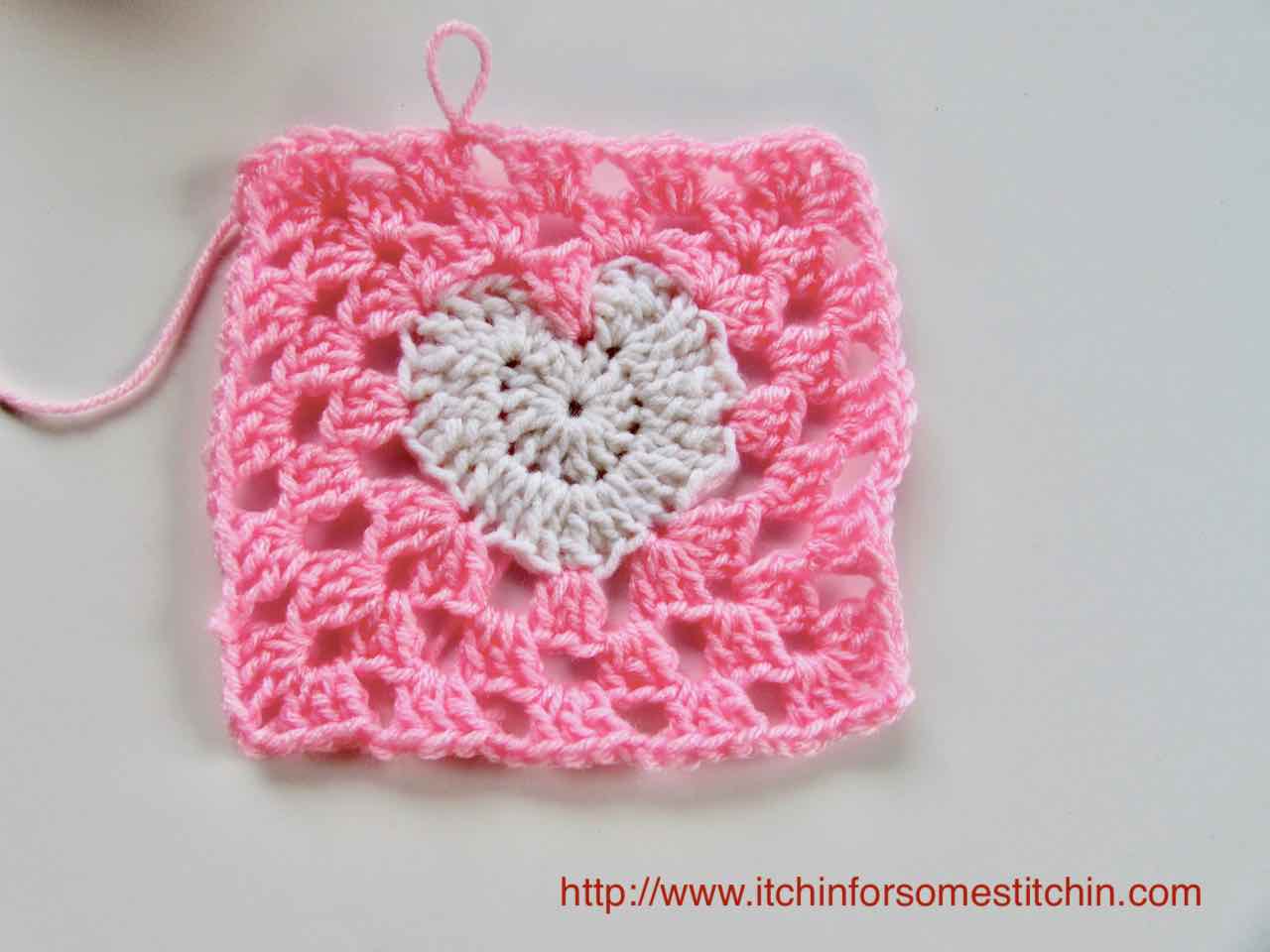 How to crochet a Granny Heart Square tutorial by http://www.itchinforsomestitchin.com