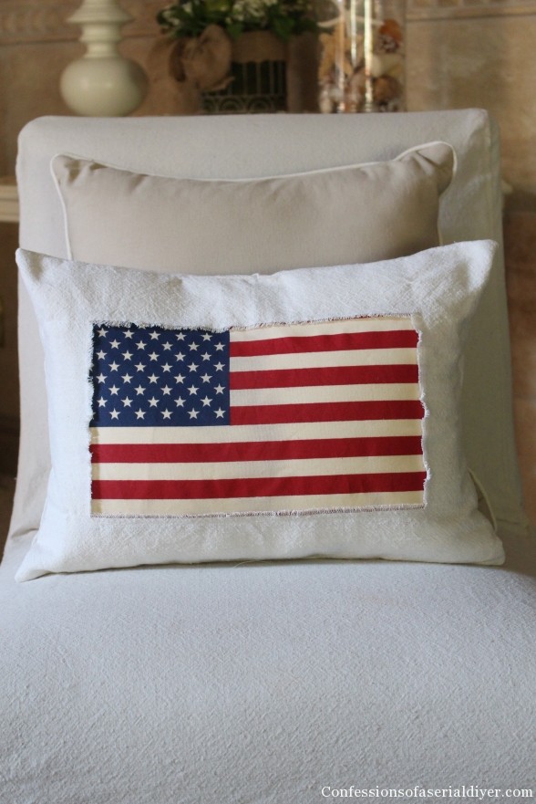 Patriotic Drop Cloth Pillow by Confessions of a Serial Do-It-Yourselfer on http://www.itchinforsomestitchin.com
