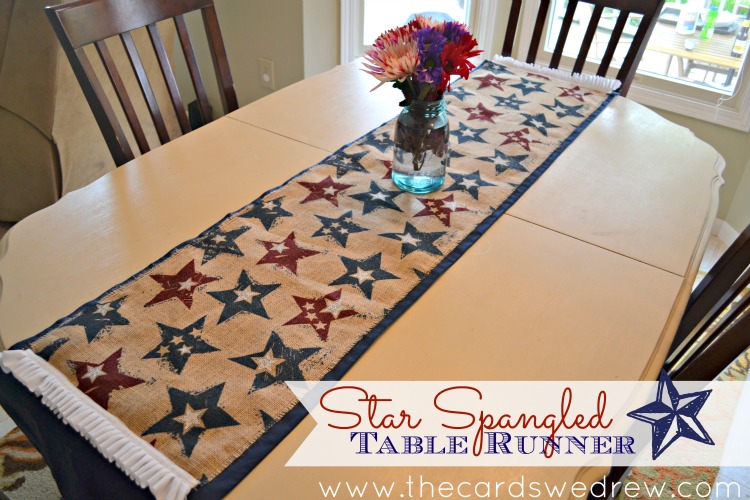 Star Spangled Burlap Table Runner by The Cards We Drew on http:www.itchinforsomestitchin.com