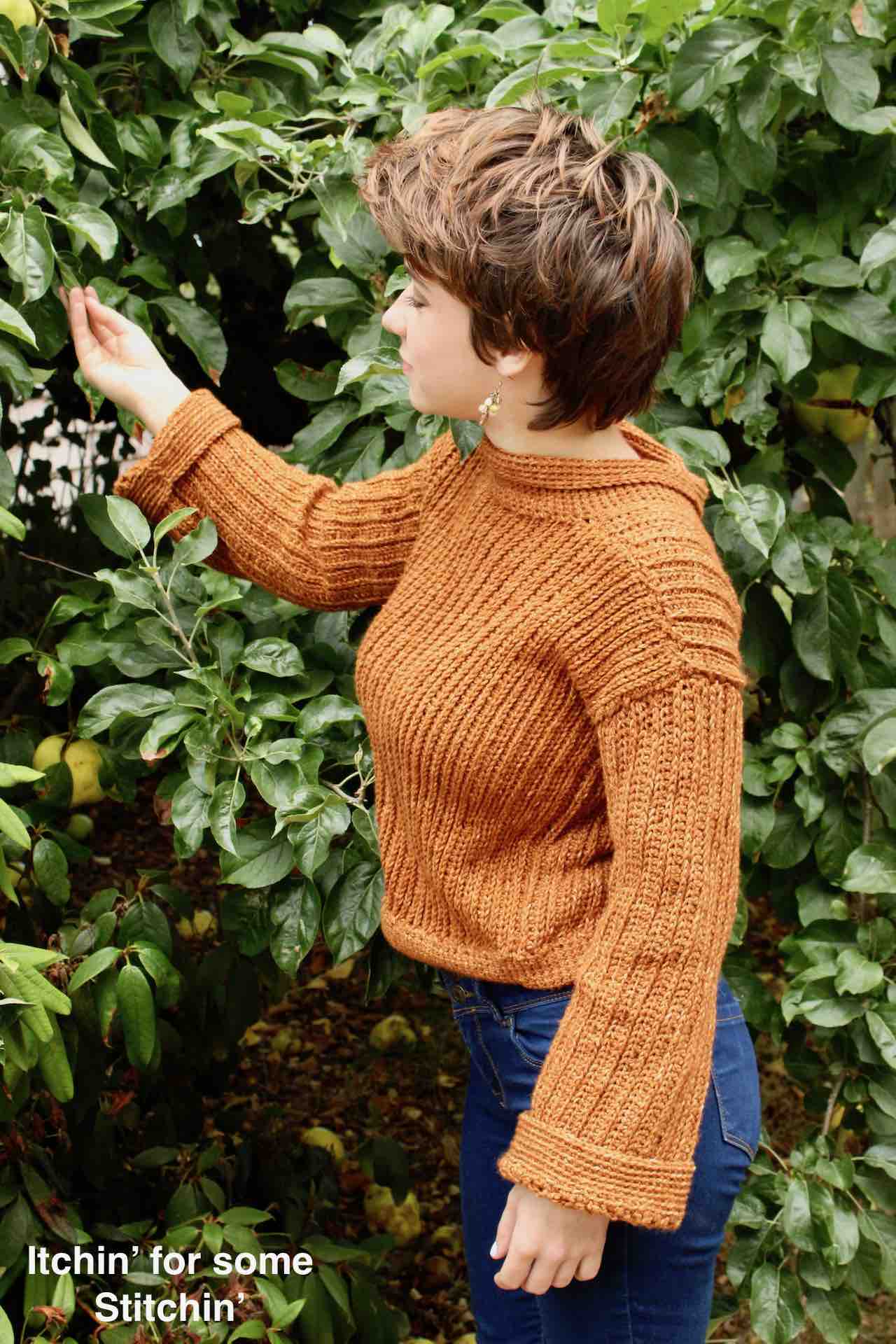 Crochet Sweater Top Multi-color Orange